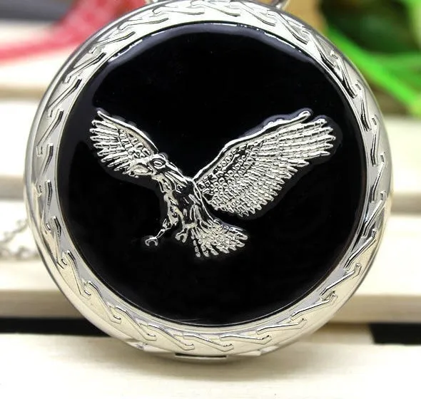 Retro Creative Unisex Silver Eagle Wing Necklace Pendant Pocket FOB Watch