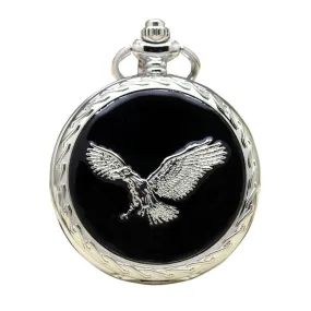 Retro Creative Unisex Silver Eagle Wing Necklace Pendant Pocket FOB Watch