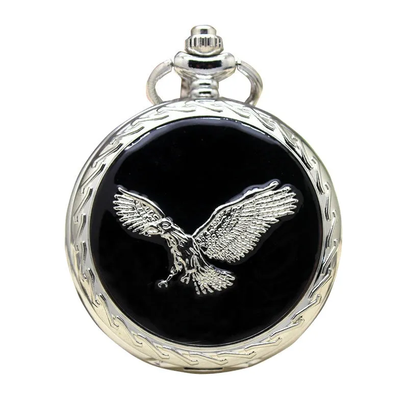 Retro Creative Unisex Silver Eagle Wing Necklace Pendant Pocket FOB Watch