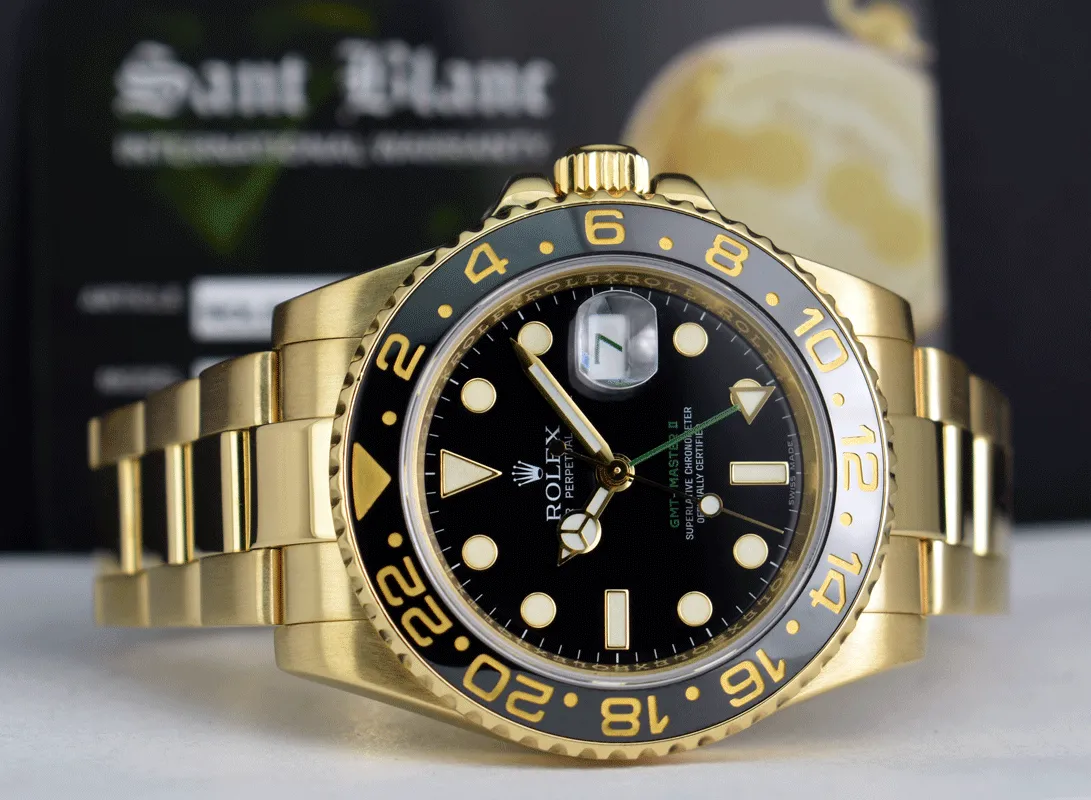 ROLEX 18kt Yellow Gold GMT Master II Black Dial Model 116718