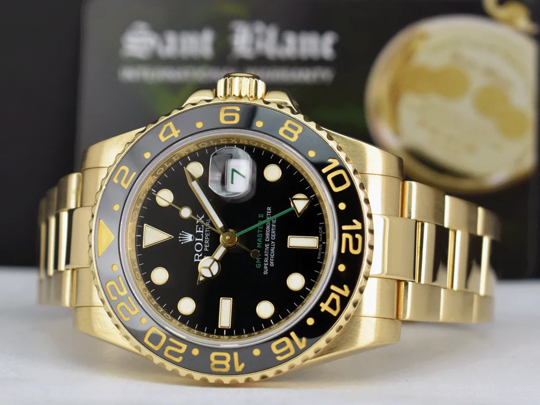 ROLEX 18kt Yellow Gold GMT Master II Black Dial Model 116718