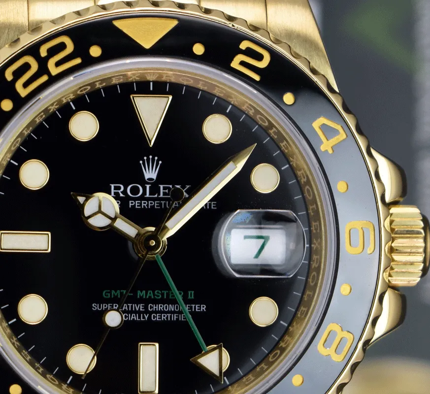 ROLEX 18kt Yellow Gold GMT Master II Black Dial Model 116718