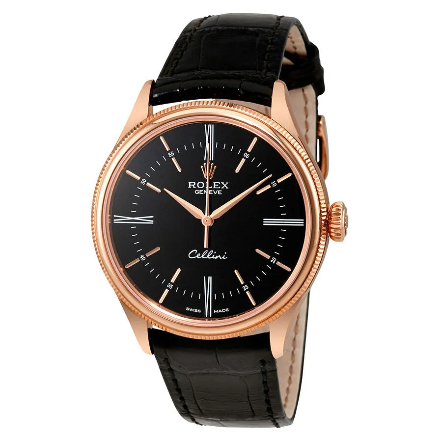 Rolex Cellini Black Dial 18K Rose Gold Automatic Men's Watch 50505BKSRL