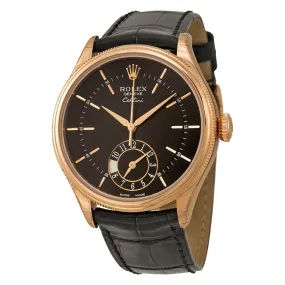 Rolex Cellini Dual Time Black Dial 18kt Everose Gold Men's Watch 50525BKSBKL