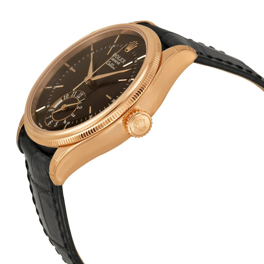 Rolex Cellini Dual Time Black Dial 18kt Everose Gold Men's Watch 50525BKSBKL