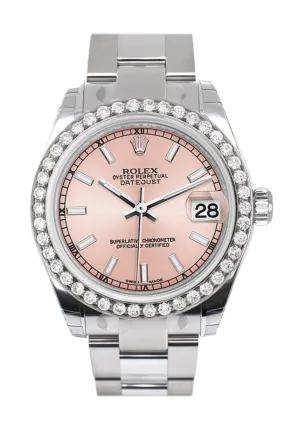 Rolex Custom Diamond Bezel Datejust 31 Pink Dial Oyster Ladies Watch 178240 Pre-owned