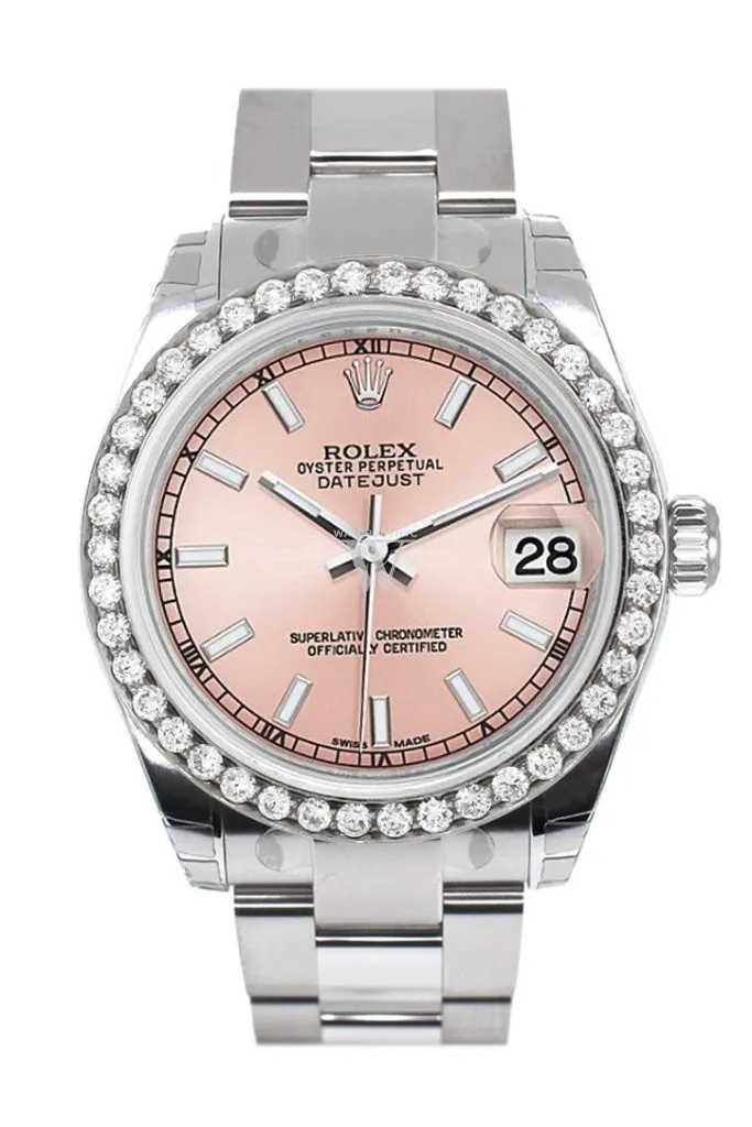 Rolex Custom Diamond Bezel Datejust 31 Pink Dial Oyster Ladies Watch 178240 Pre-owned