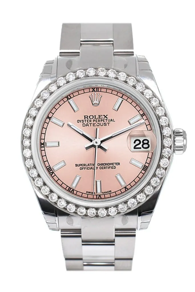 Rolex Custom Diamond Bezel Datejust 31 Pink Dial Oyster Ladies Watch 178240 Pre-owned