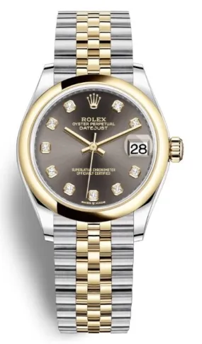 Rolex Datejust 31 Dark Grey Diamond Dial Ladies Steel and 18kt Yellow Gold Jubilee Watch 278243GYDJ