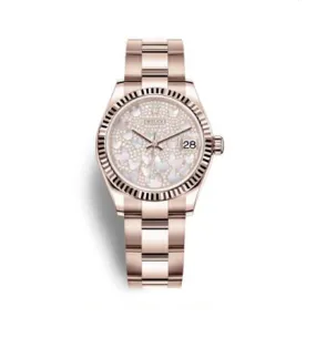 Rolex Datejust 31 Mother of Pearl Butterfly Diamond Pave Dial Ladies 18kt Everose Gold Oyster Watch 278275PAVEO