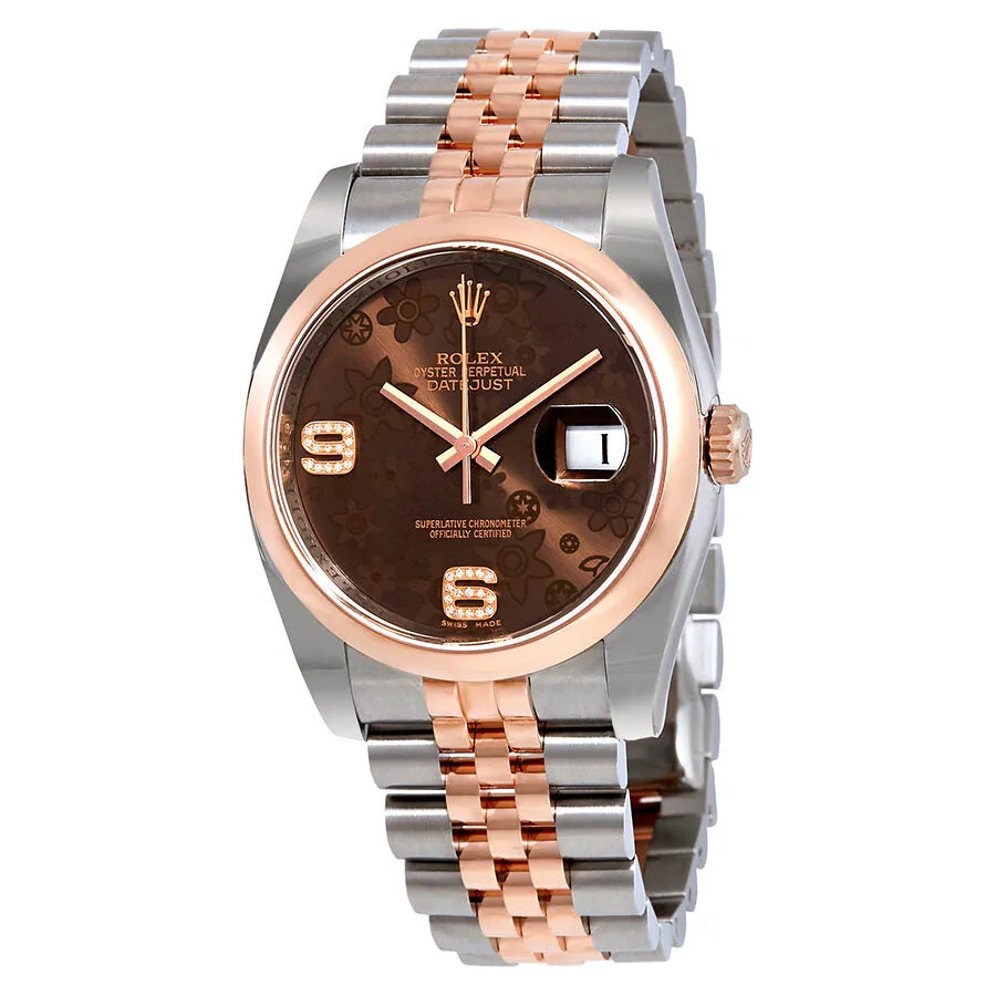 Rolex Datejust 36 Brown Floral Dial Steel and 18K Everose Gold Ladies Watch 116201BRFDAJ