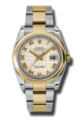 Rolex Datejust 36 Ivory Pyramid Dial Stainless Steel and 18K Yellow Gold Oyster Bracelet Automatic Men's Watch 116203IPRO
