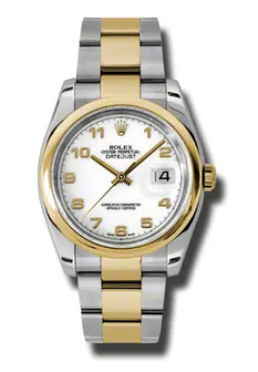 Rolex Datejust 36 White Dial Stainless Steel and 18K Yellow Gold Oyster Bracelet Automatic Men's Watch 116203WAO