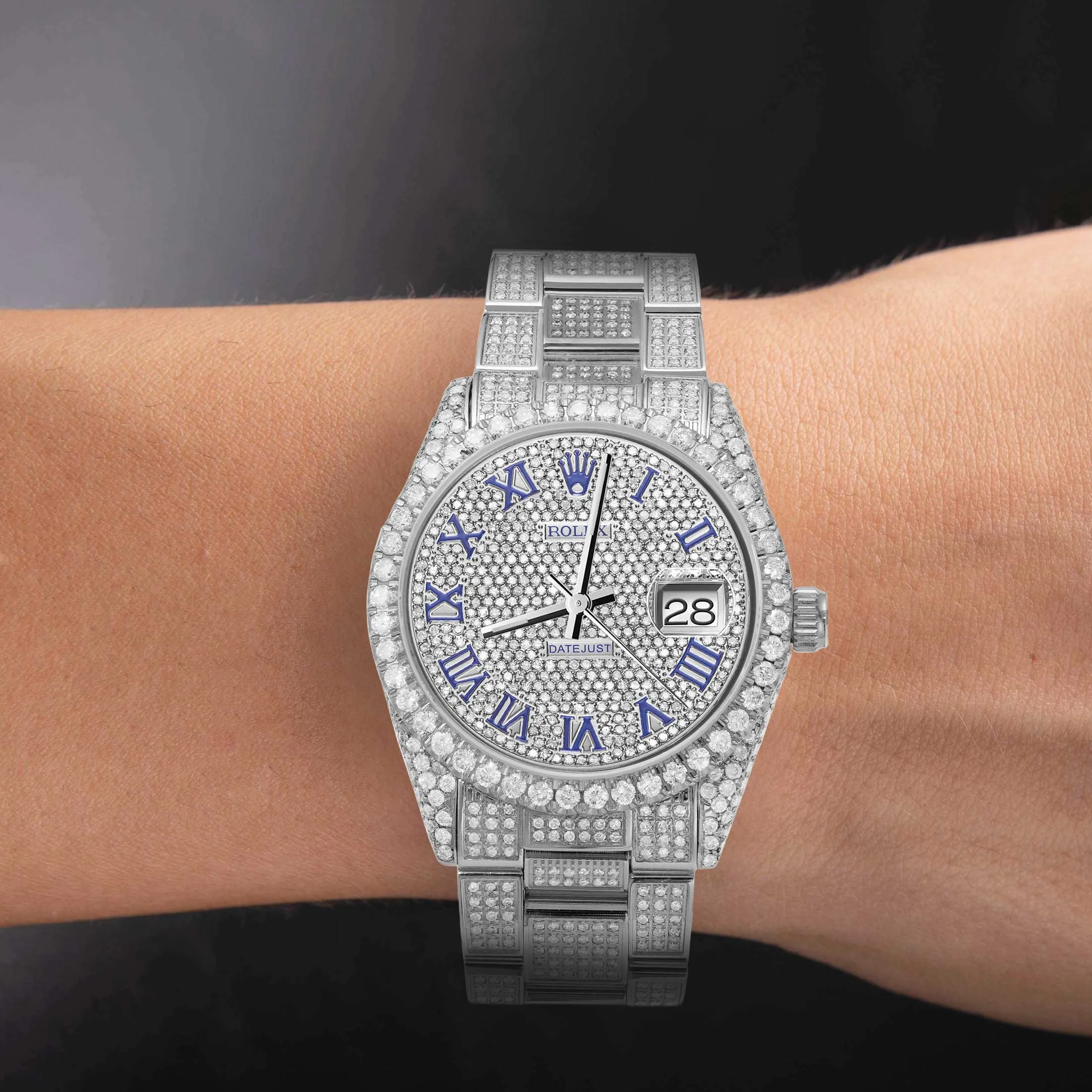 Rolex Datejust Diamond Bezel Watch 36mm Blue Roman Dial | 11ct