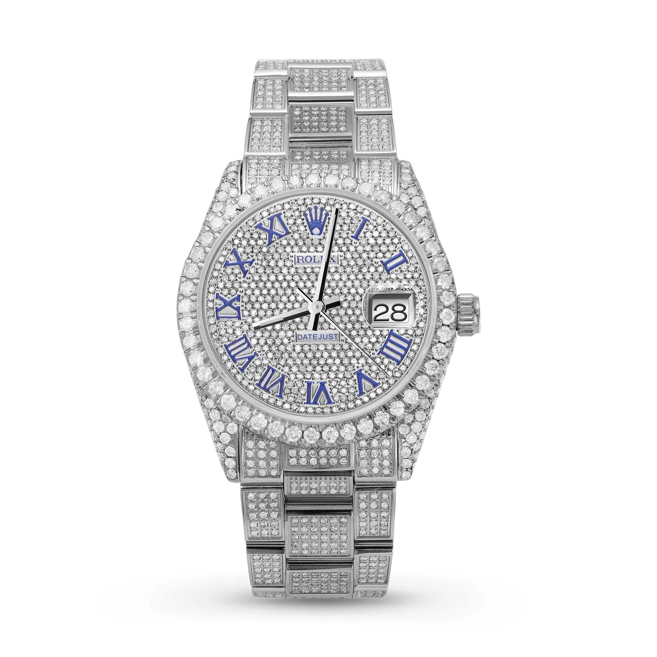 Rolex Datejust Diamond Bezel Watch 36mm Blue Roman Dial | 11ct