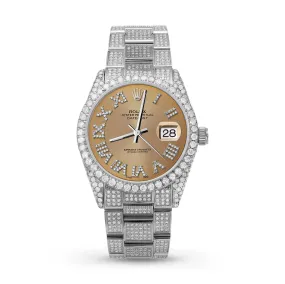 Rolex Datejust Diamond Bezel Watch 36mm Champagne Roman Dial | 10.25ct