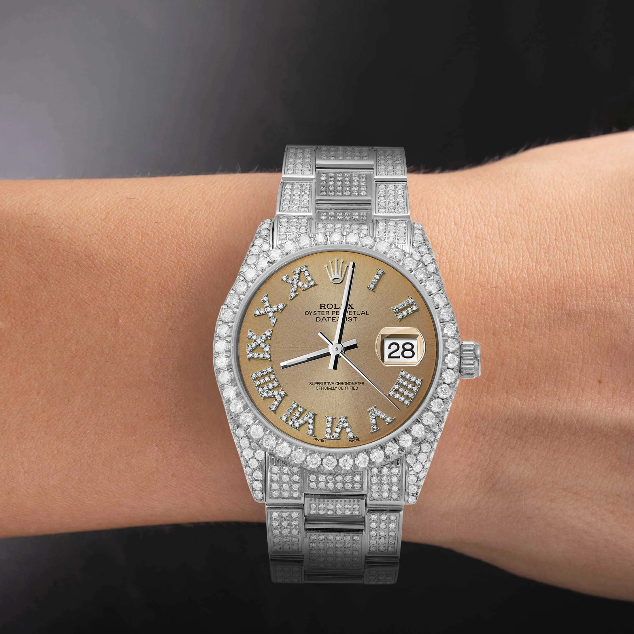 Rolex Datejust Diamond Bezel Watch 36mm Champagne Roman Dial | 10.25ct