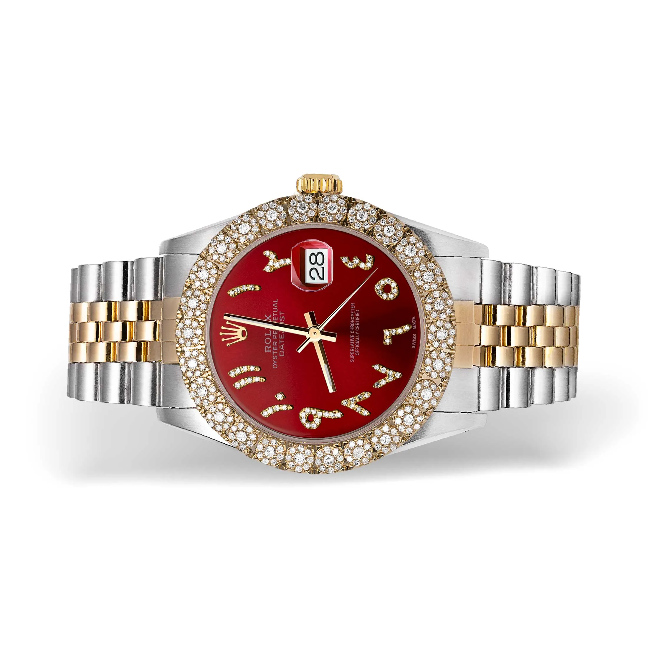 Rolex Datejust Diamond Bezel Watch 36mm Red Arabic Numeral Dial | 2.25ct
