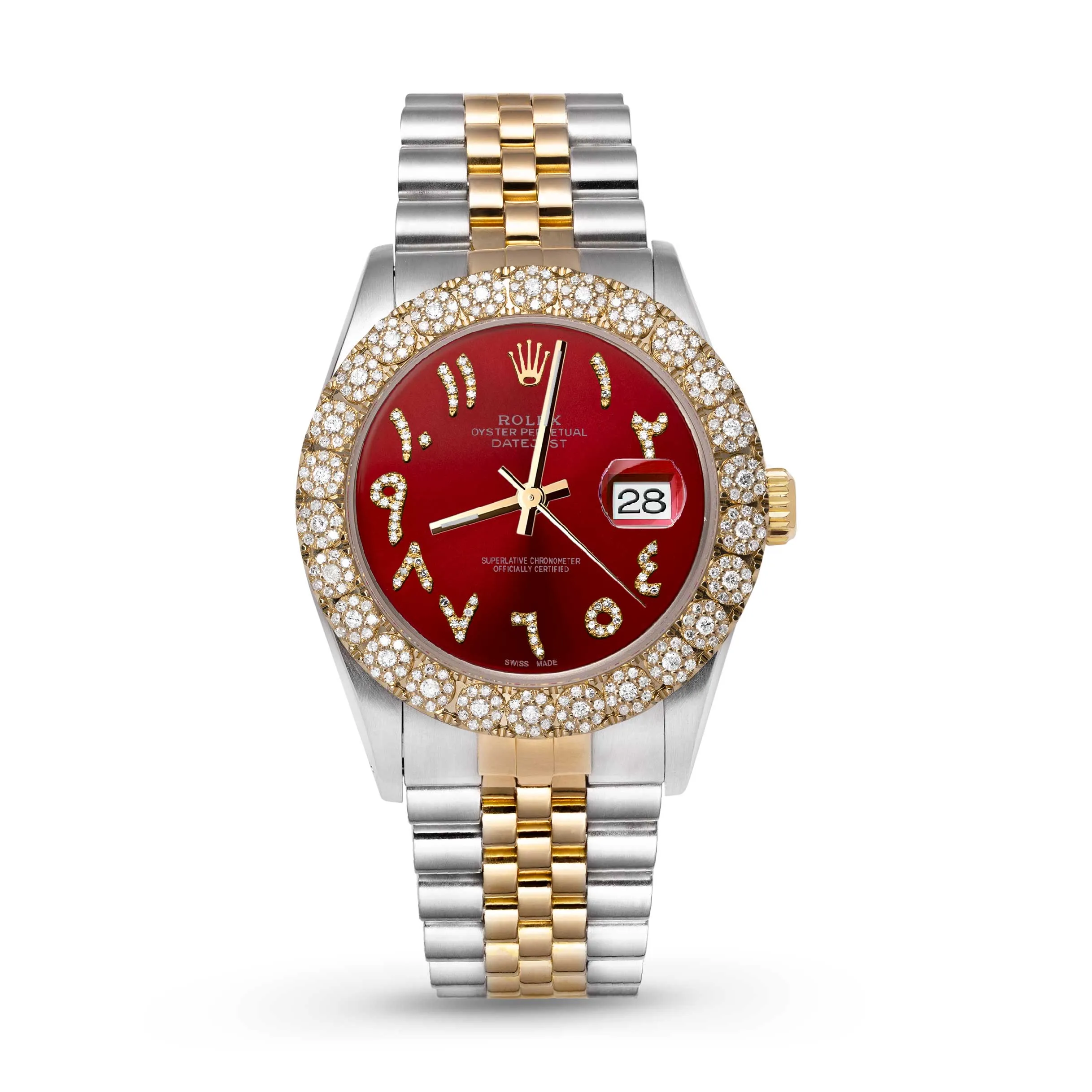 Rolex Datejust Diamond Bezel Watch 36mm Red Arabic Numeral Dial | 2.25ct