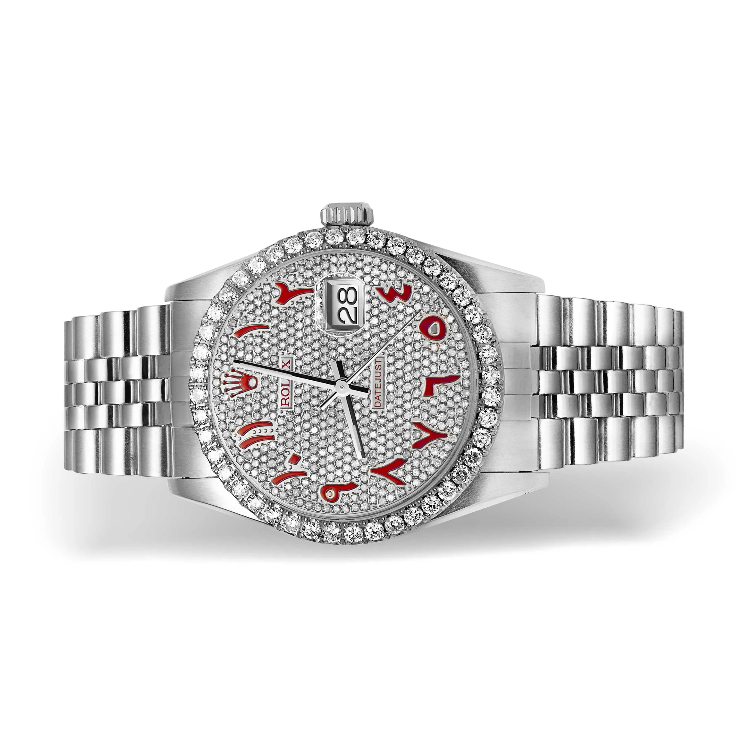 Rolex Datejust Diamond Bezel Watch 36mm Red Arabic Numeral Dial | 3.65ct