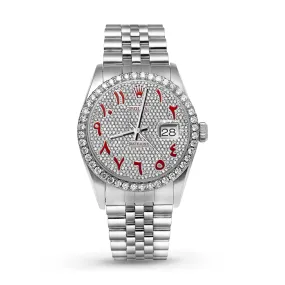 Rolex Datejust Diamond Bezel Watch 36mm Red Arabic Numeral Dial | 3.65ct