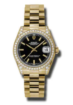 Rolex Datejust Lady 31 Black Dial 18K Yellow Gold President Automatic Ladies Watch 178158BKSP