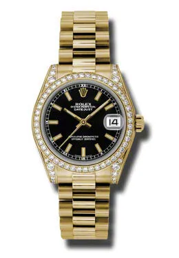 Rolex Datejust Lady 31 Black Dial 18K Yellow Gold President Automatic Ladies Watch 178158BKSP