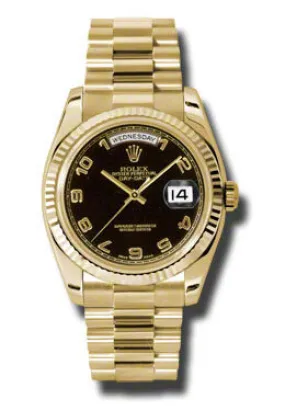 Rolex Day-Date Black Dial 18K Yellow Gold President Automatic Men's Watch 118238BKAP