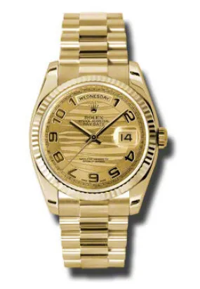 Rolex Day-Date Champagne Wave Dial 18K Yellow Gold President Automatic Men's Watch 118238CWVAP