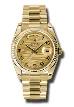 Rolex Day-Date Champagne Wave Dial 18K Yellow Gold President Automatic Men's Watch 118238CWVAP
