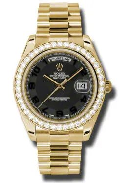 Rolex Day-Date II Black Concentric Dial 18K Yellow Gold President Automatic Men's Watch 218348BKCAP