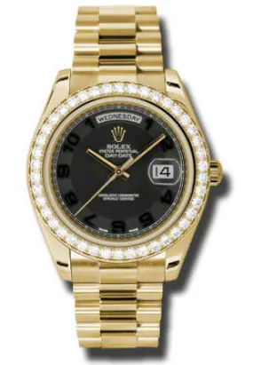 Rolex Day-Date II Black Concentric Dial 18K Yellow Gold President Automatic Men's Watch 218348BKCAP