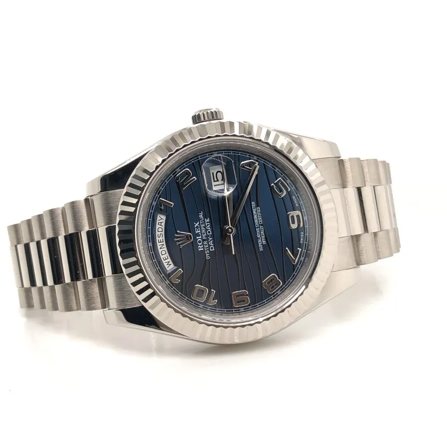 Rolex Day-Date II Blue Wave Dial 18K White Gold President Automatic Men's Watch 218239BLWAP