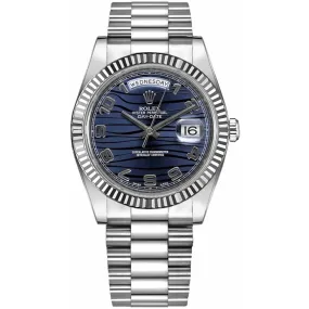 Rolex Day-Date II Blue Wave Dial 18K White Gold President Automatic Men's Watch 218239BLWAP