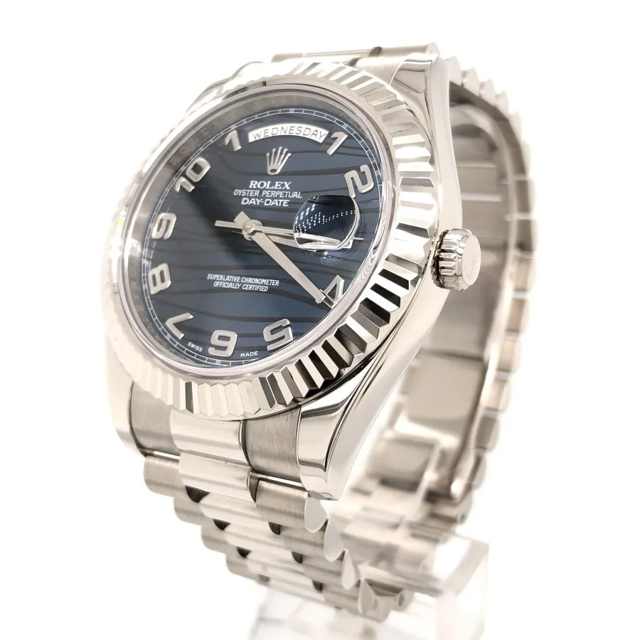 Rolex Day-Date II Blue Wave Dial 18K White Gold President Automatic Men's Watch 218239BLWAP