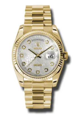 Rolex Day-Date Silver Dial 18K Yellow Gold President Automatic Men's Watch 118238SJDP
