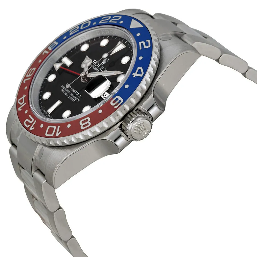 Rolex GMT Master II Black Lacquer Dial 18K White Gold Oyster Bracelet Pepsi Bezel Automatic Men's Watch 116719BKSO