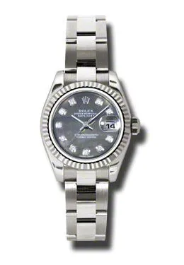 Rolex Lady Datejust 26 Black Mother of Pearl Dial 18K White Gold Oyster Bracelet Automatic Watch 179179BKMDO
