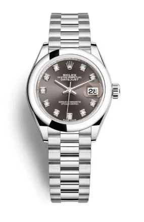 Rolex Lady-Datejust Grey Dial Automatic Platinum President Watch 279166GYDP