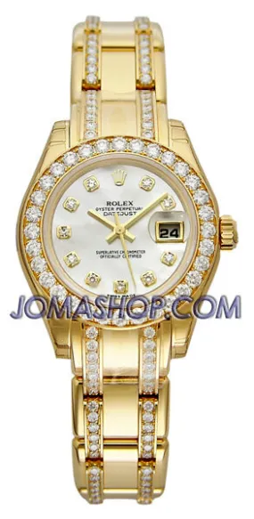 Rolex Lady-Datejust Pearlmaster Mother of Pearl Dial 18K Yellow Gold Diamond Watch 80298.74948MDDO