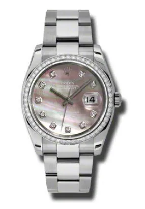 Rolex Oyster Perpetual Datejust 36 Black Mother of Pearl Dial Stainless Steel Bracelet Automatic Ladies Watch 116244BKMDO