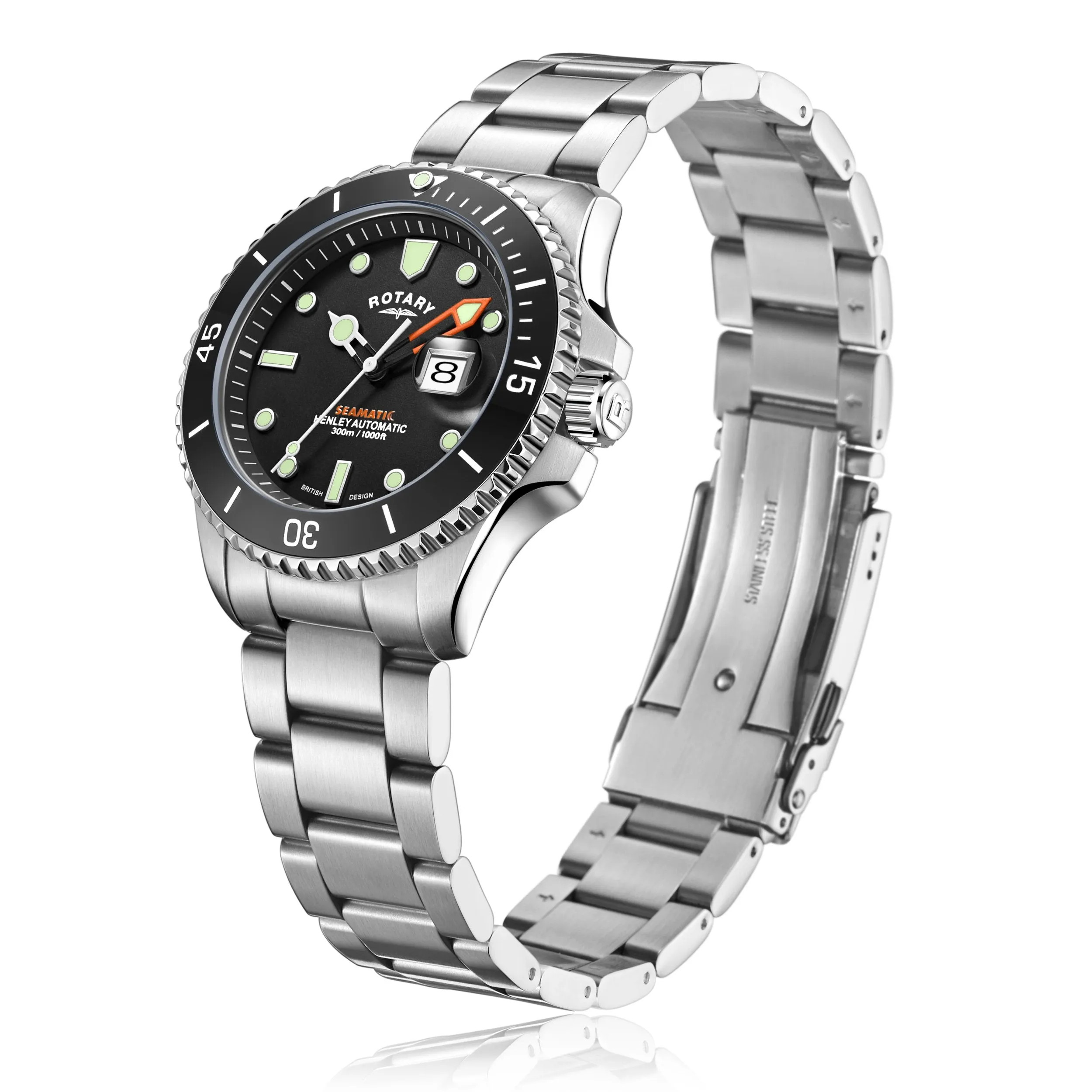 Rotary 42mm Seamatic Henley Stainless Steel Black Automatic Watch
