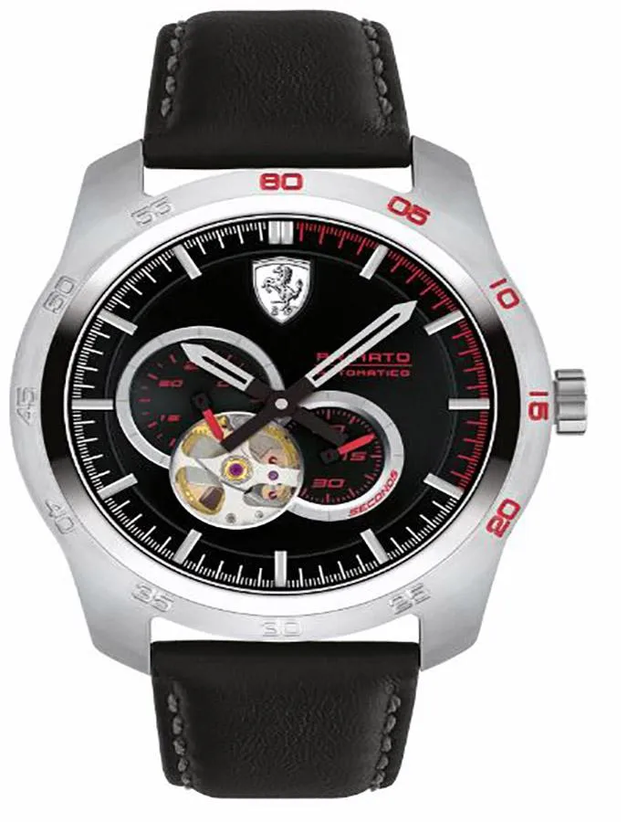 Scuderia Ferrari Automatic Primato Watch - Stainless Steel - Black Leather Strap