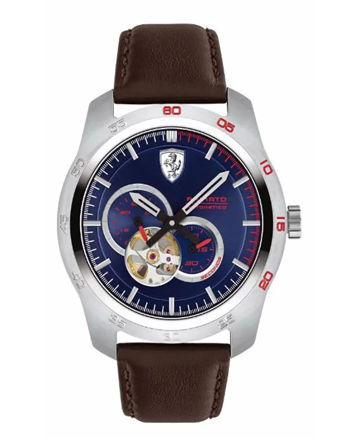 Scuderia Ferrari Primato Automatic Watch - Stainless Steel - Brown Leather Strap