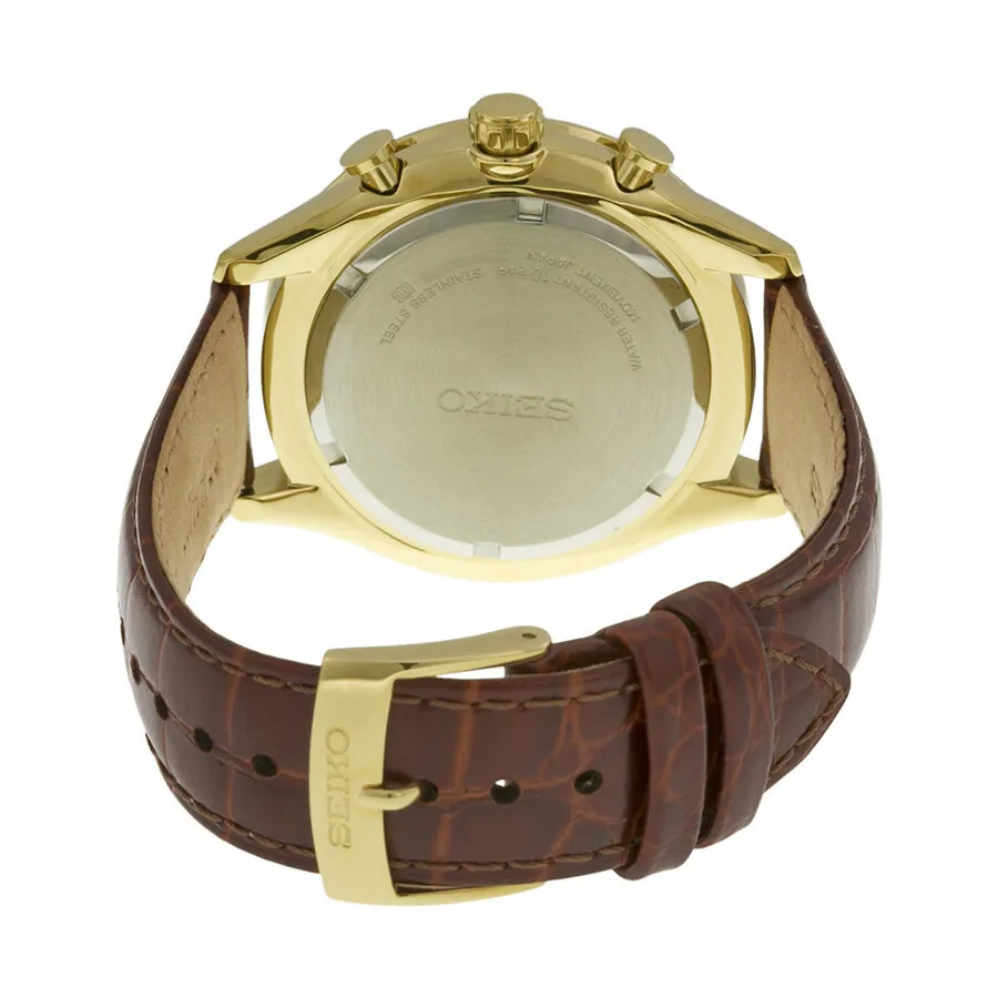 Seiko Chronograph Silver Dial Brown Leather Men's Watch SPC088