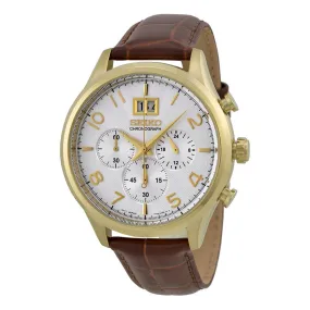 Seiko Chronograph Silver Dial Brown Leather Men's Watch SPC088