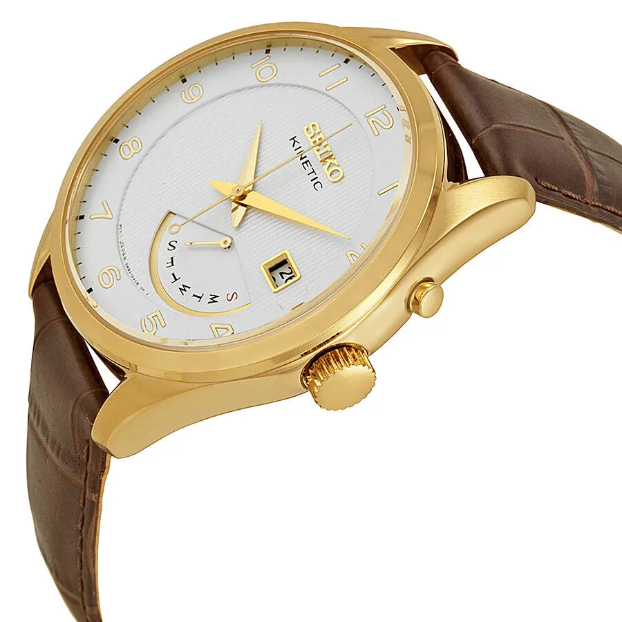 Seiko Kinetic White Dial Brown Leather Men's Watch SRN052