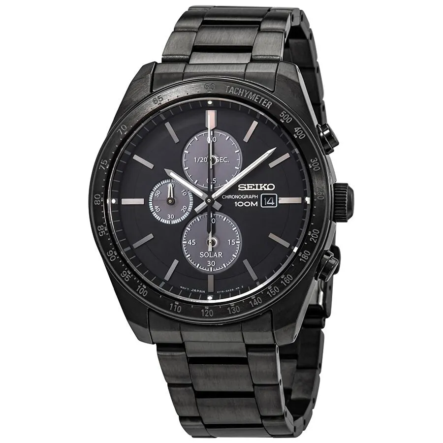 Seiko Solar Chronograph Quartz Black Dial Men's Watch SSC721