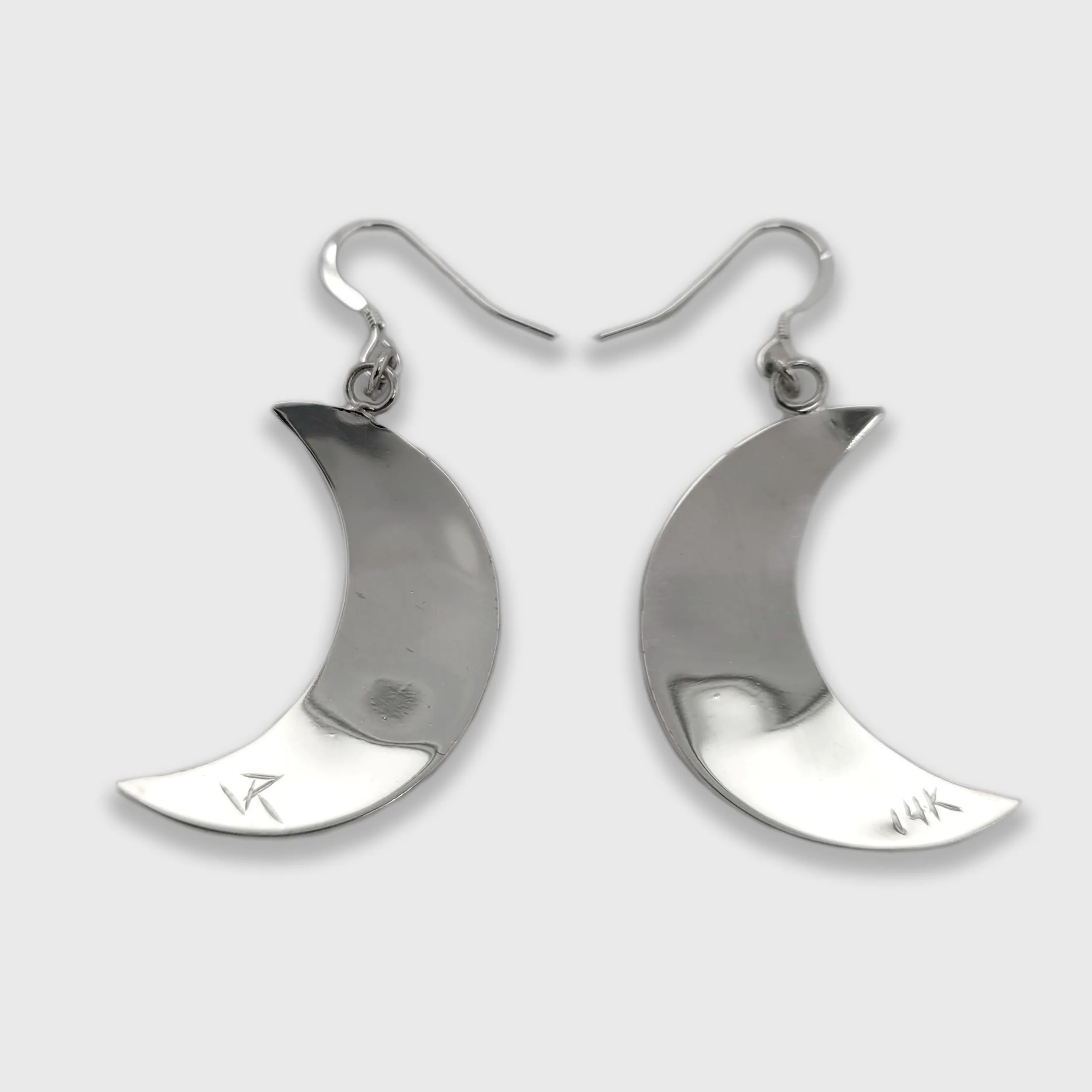 Silver and Gold Crescent Moon Earrings