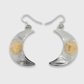 Silver and Gold Crescent Moon Earrings